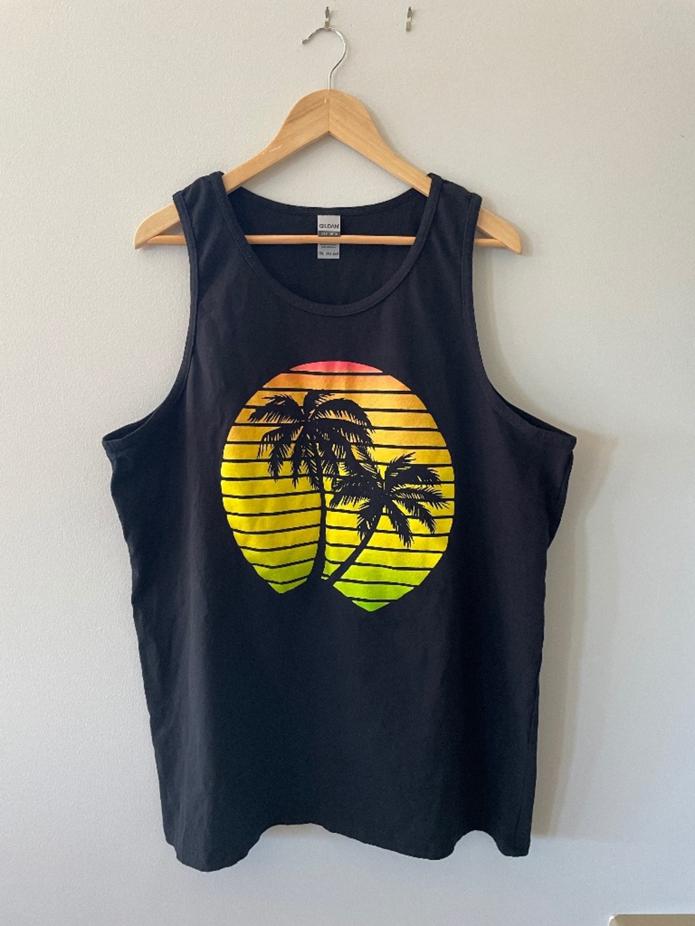Gildan Heavy Cotton Palm Tree Sunset Graphic Tank Top Men’s, XXL